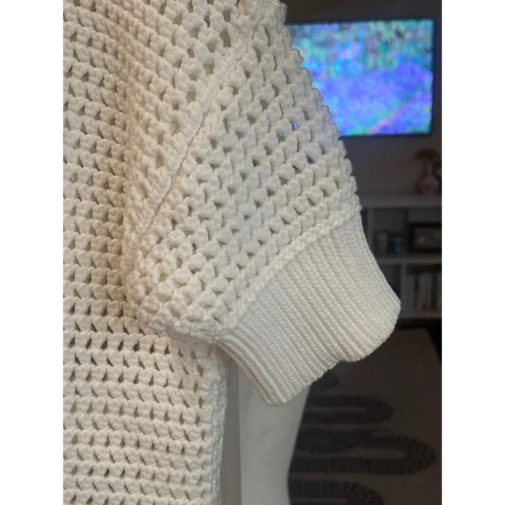 Cream Crochet Knit Short-Sleeve Sweater - Picture 3 of 5
